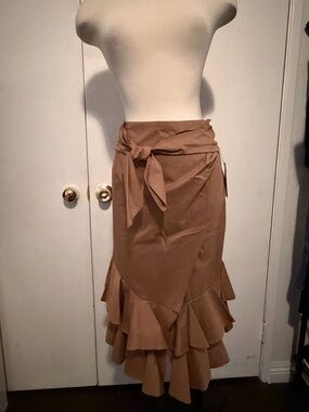 Worthington Brown High-Low Ruffle Tie-Waist Skirt